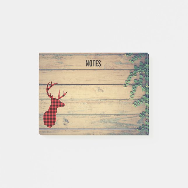 Hjort Head med Antlers on Faux Wood Post-it Block (Framsida)