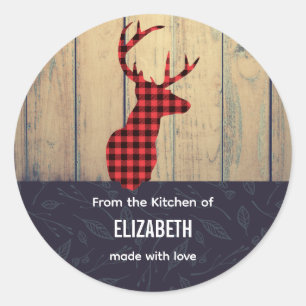 Hjort Head med Antlers på Faux Wood Kitchen Runt Klistermärke