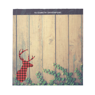 Hjort Head med Antlers på Wood Planks with Löv Anteckningsblock