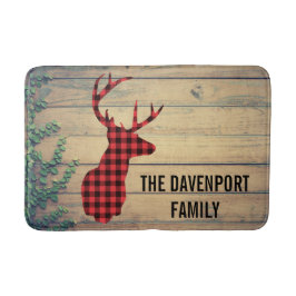 Hjort Head med Antlers på Wood Planks with Löv Badrumsmatta