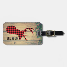 Hjort Head med Antlers på Wood Planks with Löv Bagagebricka