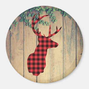 Hjort Head med Antlers på Wood Planks with Löv Magnet