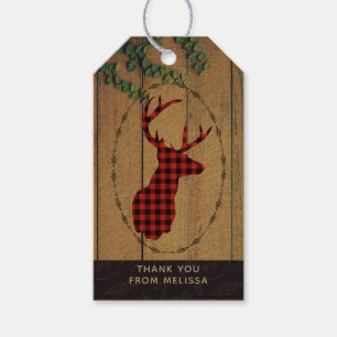 Hjort Head med Antlers på Wood Planks with Löv Presentetikett