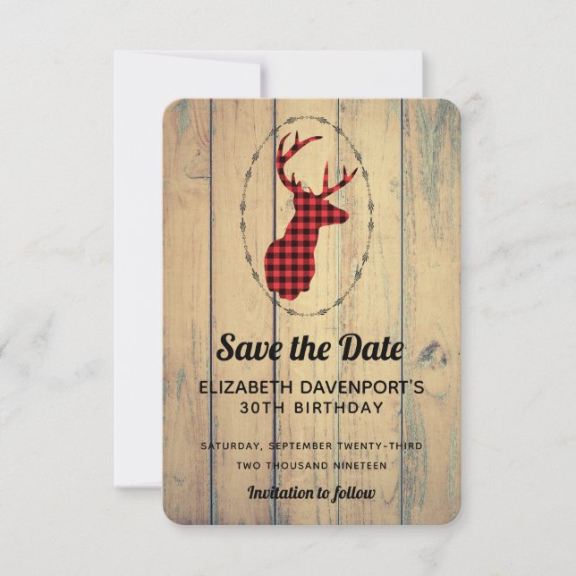 Hjort head - Red Pput Rustic Save Date Spara Datumet (Framsida)