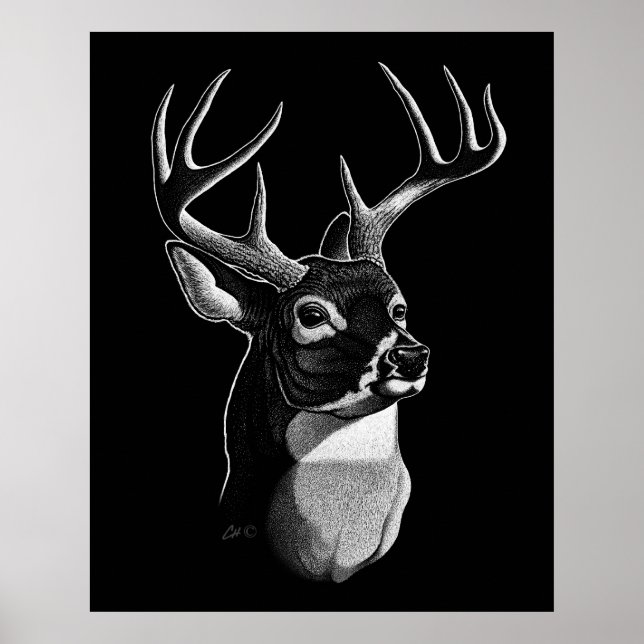 Hjort Head Scratchboard-stil Poster (Framsidan)