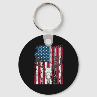 Hjort Head Skull Hunting American Flagga Nyckelring