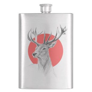 Hjort head Stag teckning Red Circ Fickplunta