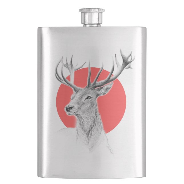 Hjort head Stag teckning Red Circ Fickplunta (Framsidan)