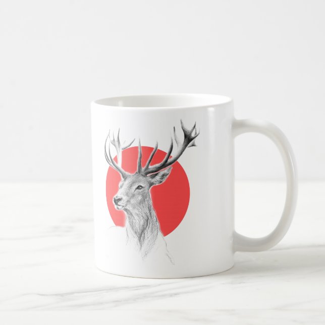 Hjort head Stag teckning Red Circ Kaffemugg (Höger)