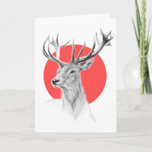 Hjort head Stag teckning Red Circ Kort