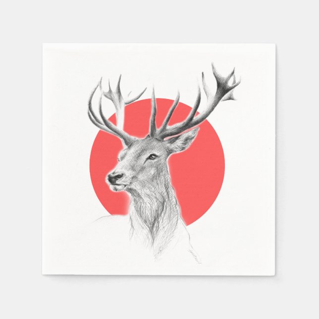 Hjort head Stag teckning Red Circ Pappersservett (Framsidan)