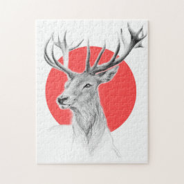 Hjort head Stag teckning Red Circ Pussel