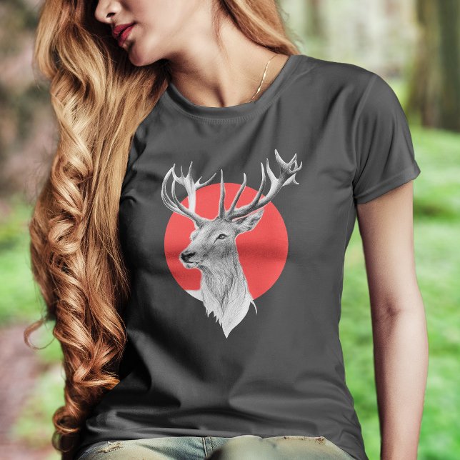 Hjort head Stag teckning Red Circ Tee (Skapare uppladdad)