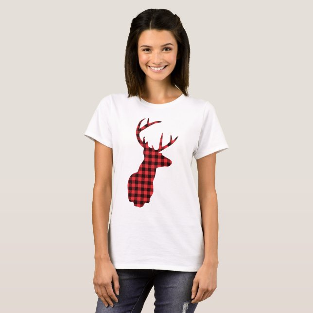 Hjort Head with Antlers - Red Play Rustic T Shirt (Hel framsida)
