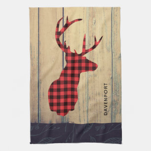 Hjort Head with Antlers - Rustic Red Play Kökshandduk