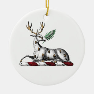Hjort Hjort med Fern Heraldisk Kam Emblem Julgransprydnad Keramik