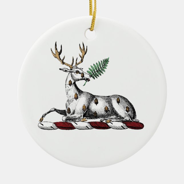 Hjort Hjort med Fern Heraldisk Kam Emblem Julgransprydnad Keramik (Framsidan)