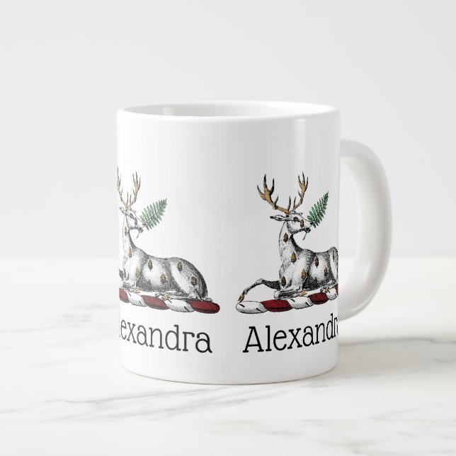 Hjort Hjort med Fern Heraldisk Kam Emblem Jumbo Mugg (Framsida höger)