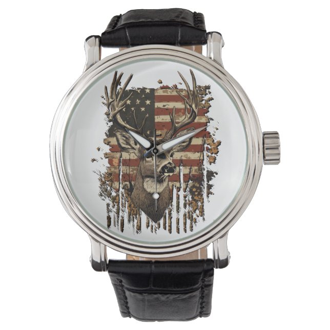 Hjort, hjort säsong USA Flagga Armbandsur (Framsida)