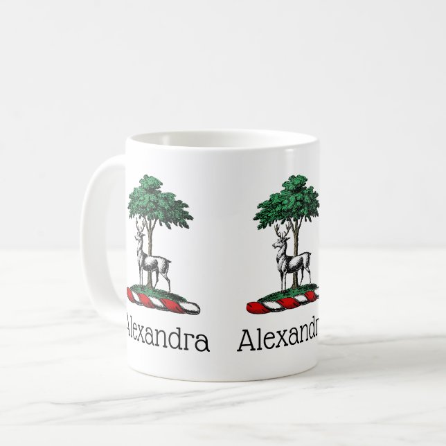Hjort Hjort vid Träd Heraldisk Kam Emblem Kaffemugg (Framsida vänster)