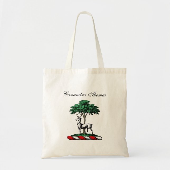 Hjort Hjort vid Träd Heraldisk Kam Emblem Tygkasse (Framsidan)