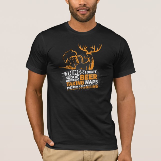 Hjort Hunter Beer Drinker Gag T Shirt (Framsida)