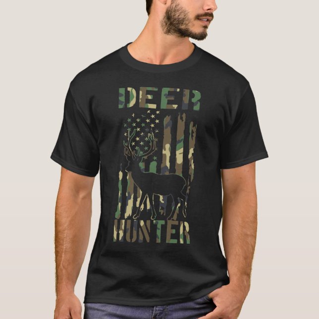 Hjort Hunter Camo American Flagga USA Milit T Shirt (Framsida)