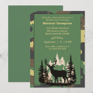 Hjort Hunter Camouflage Birthday-inbjudan Inbjudningar