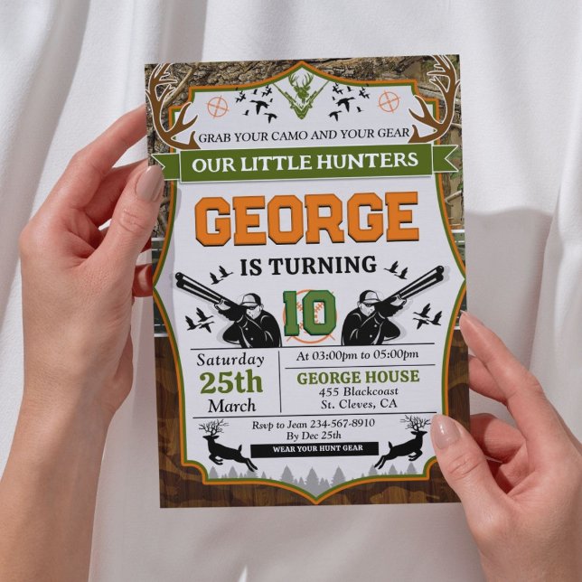 Hjort Hunter Födelsedagsfest Inbjudningar (Little Hunter Editable Birthday Party Invitation)
