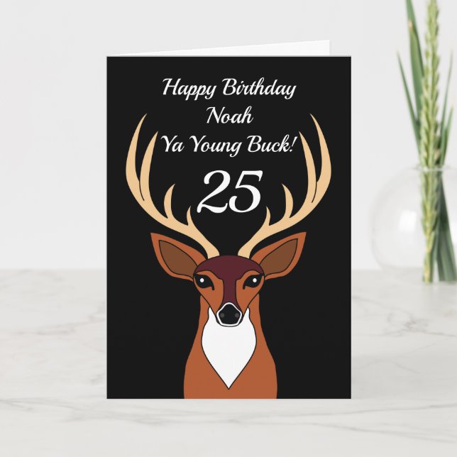 Hjort Hunter Funny Young Buck 25:e födelsedagen Kort (Framsida)