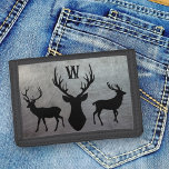 Hjort Hunter Hunting Monogrammed KillWallet<br><div class="desc">Manar plånbok med jakttema och en enda ursprunglig mall. Utformning av grått metall med tre silhuetter av animaliskt ursprung med antenner. Det är en fin gåva till fridluftsmänniskan. Färger är svart och grått,  med möjlighet att ändra bindningen till färg.</div>