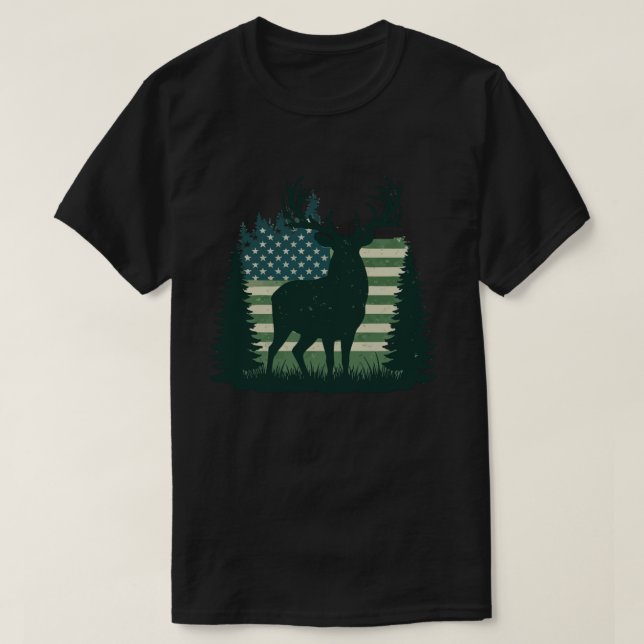 Hjort Hunter US Flagga Långärmad T Shirt (Design framsida)