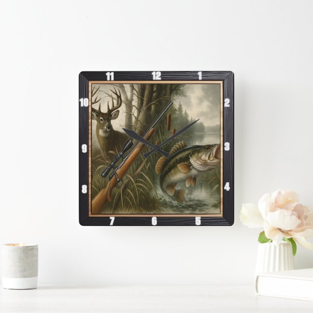 Hjort Hunter Wildlife Forest Fyrkantig Klocka (Hem)