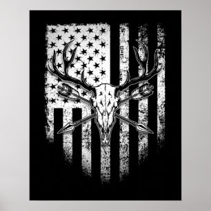 Hjort Hunters Hjort Skull på amerikansk Flagga Poster