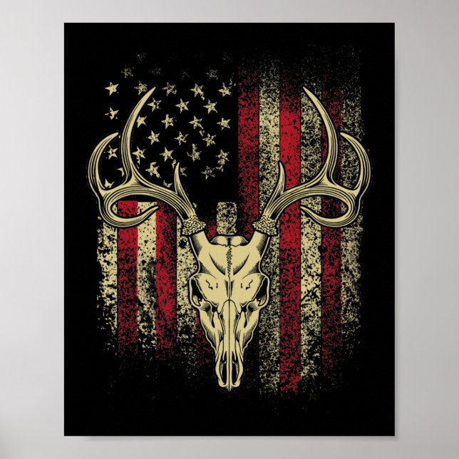 Hjort Hunters Hjort Skull på amerikansk Flagga Poster (Framsidan)