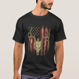 Hjort Hunters Hjort Skull på amerikansk Flagga T Shirt