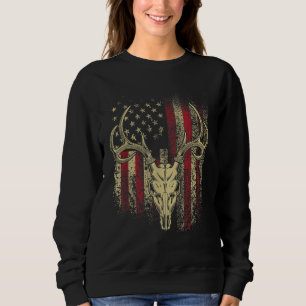 Hjort Hunters Hjort Skull på amerikansk Flagga T Shirt