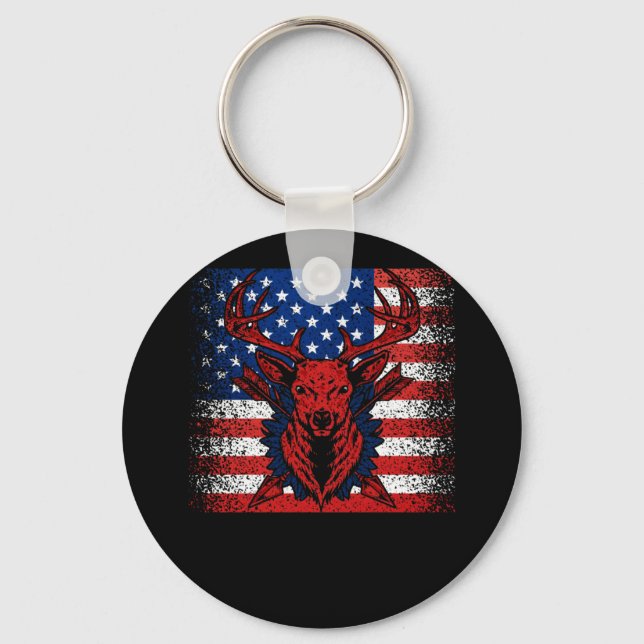 Hjort Hunters Hjort Skull på amerikanska Flagga US Nyckelring (Framsida)