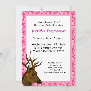 Hjort Hunters Rosa Camouflage Birthday-inbjudan Inbjudningar