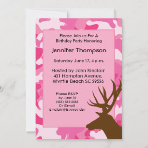 Hjort Hunters Rosa Camouflage Birthday-inbjudan Inbjudningar