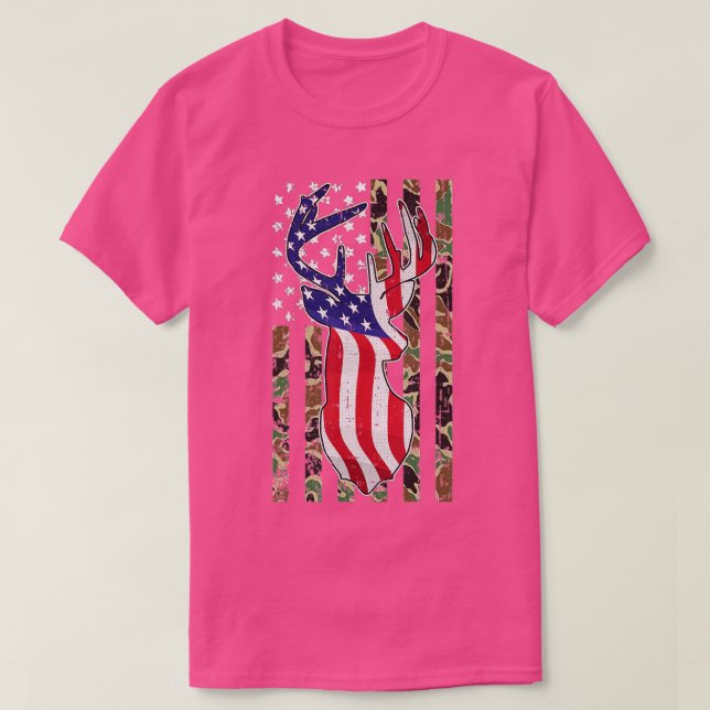 Hjort Hunting 4 juli American Flagga Camo Patrio T Shirt (Design framsida)
