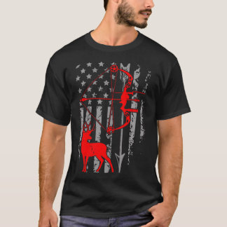 Hjort Hunting American Flagga Bow Hunting Patrioti T Shirt