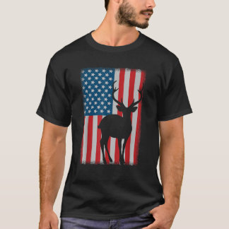 Hjort Hunting American Flagga T Shirt