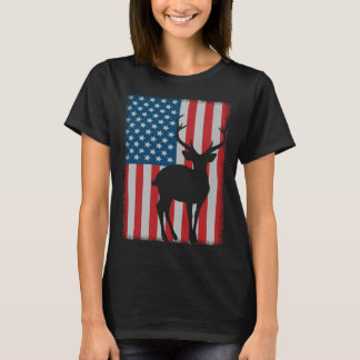 Hjort Hunting American Flagga T Shirt