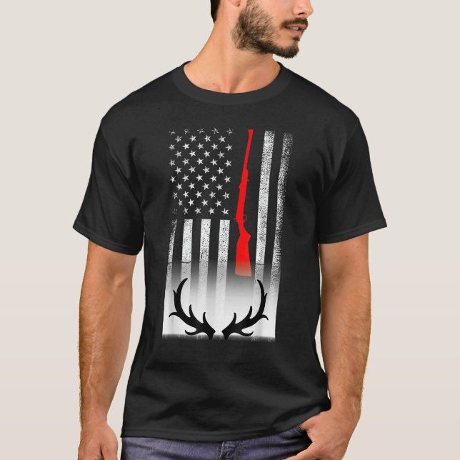 Hjort Hunting American Flagga USA Proud Hunter 4th T Shirt (Framsida)