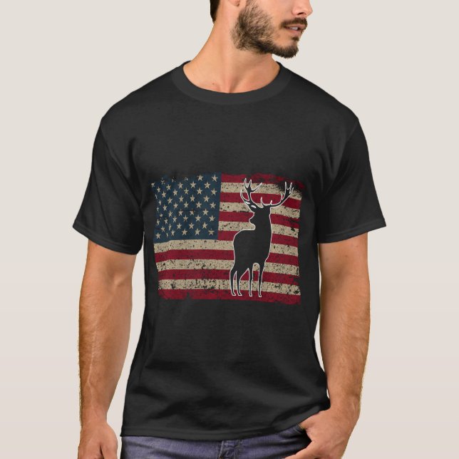 Hjort Hunting American Flagga Usa Proud Hunter Gif T Shirt (Framsida)