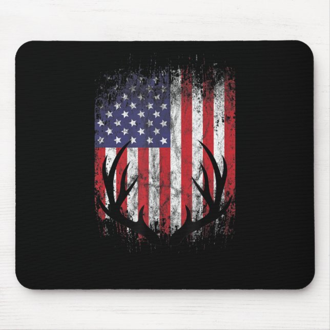 Hjort Hunting American Flagga Whitetail Buck Antle Musmatta (Framsidan)