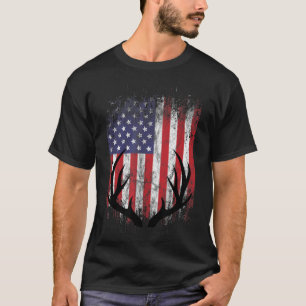 Hjort Hunting American Flagga Whitetail Buck Antle T Shirt