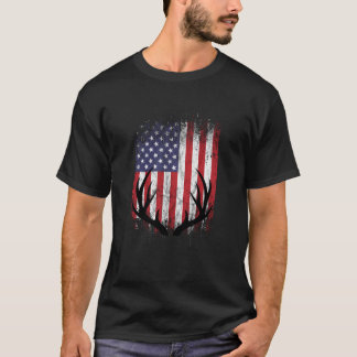 Hjort Hunting American Flagga Whitetail Buck Antle T Shirt