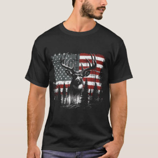 Hjort Hunting American Flagga Whitetail Buck T Shirt